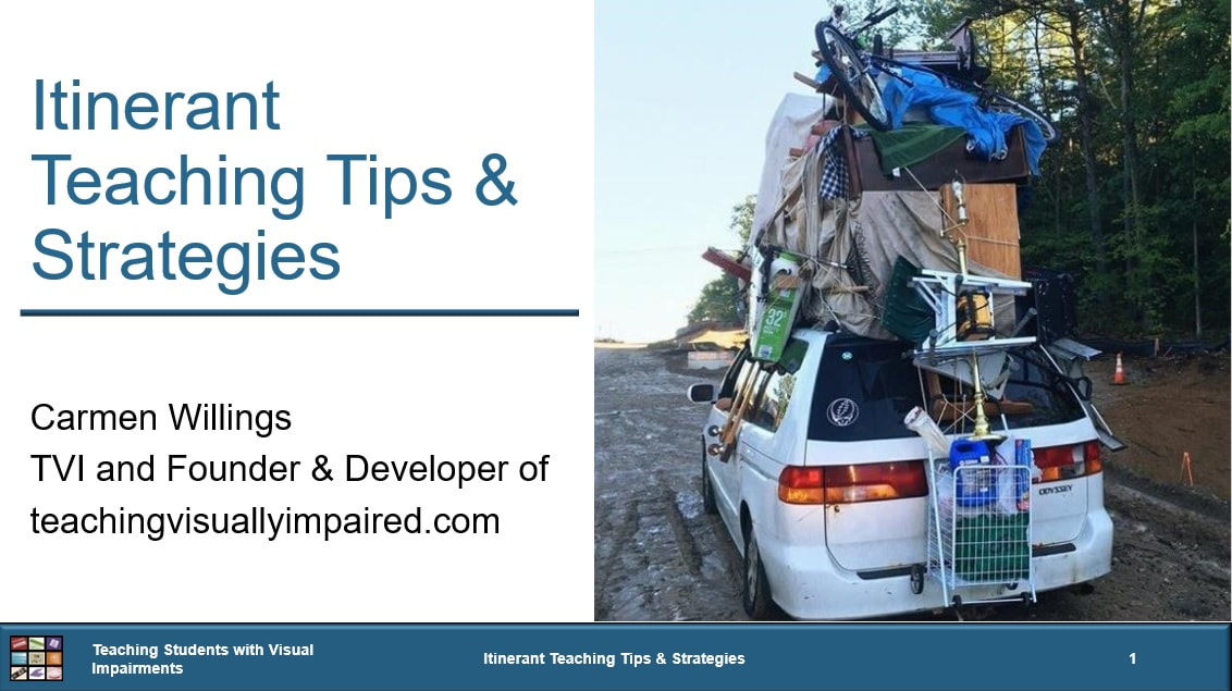 Cover of Itinerant Teaching Tips and Strategies with a picture of a car with luggage on the roof