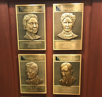 Hall of Fame Plaques of Helen Keller, Annie Sullivan, Robert B Irwin, and M.C. Migel