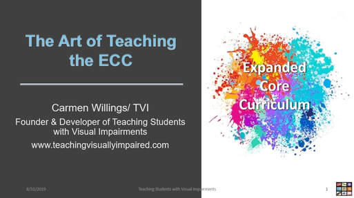cover slide of the Art of Teaching the ECC with paint splatters under the words Expanded Core Curriculum