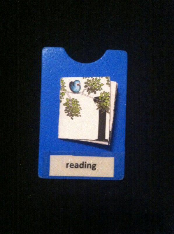 reading label with book glued to card