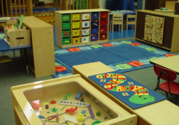 Picture of classroom centers in a preschool class.