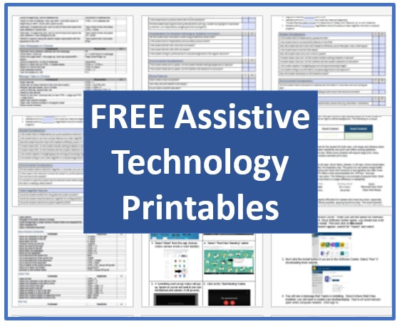 collage of printables with text Free Assistive Technology Printables