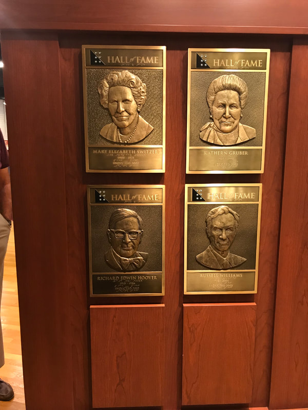 plaques of inductees Mary Elizabeth Switzer, Kathern Gruber, Richard Edwin Hoover, and Russell Williams