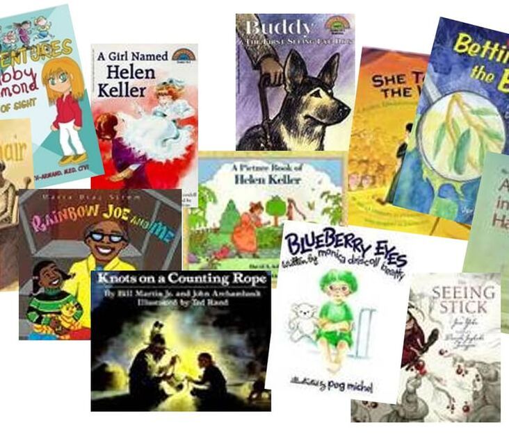 A collection pf picture books featuring main characters with visual impairments.