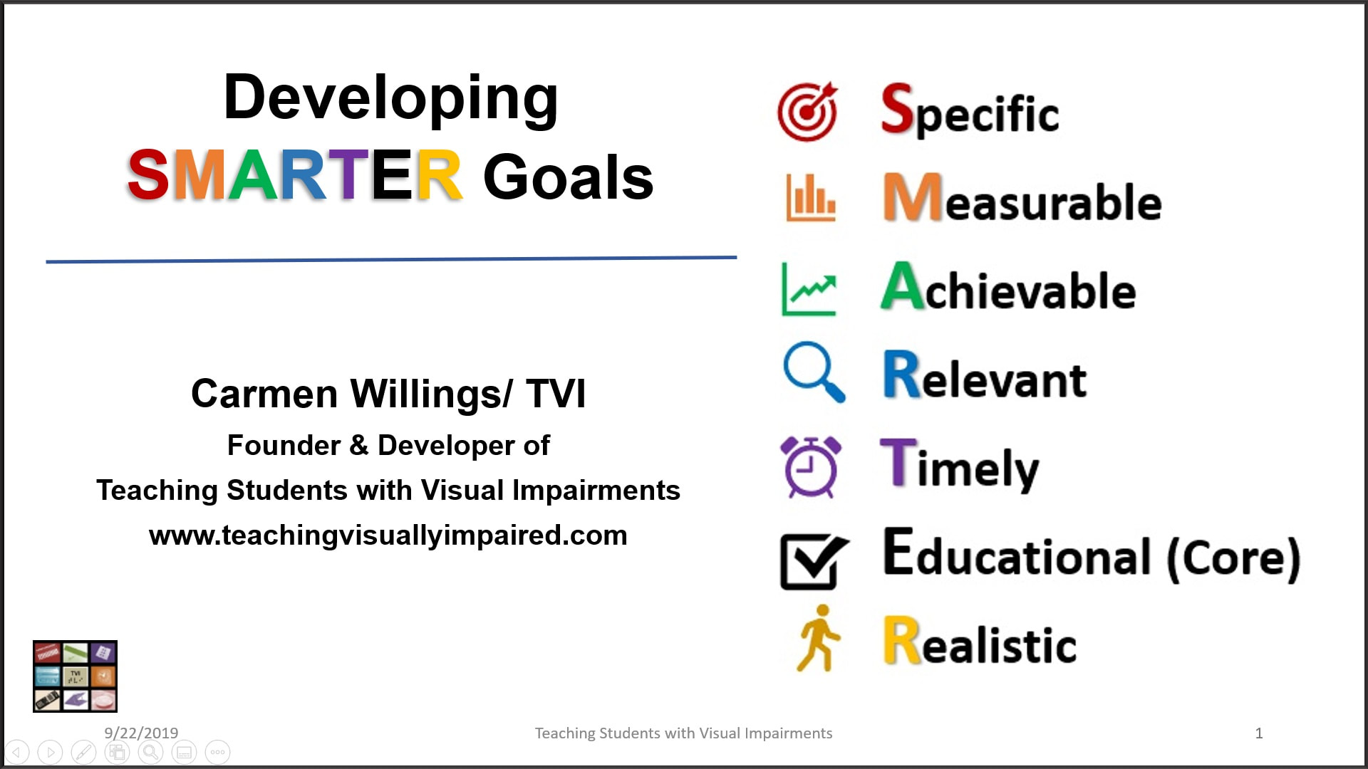Developing SMARTER Goals Recorded Presentation
