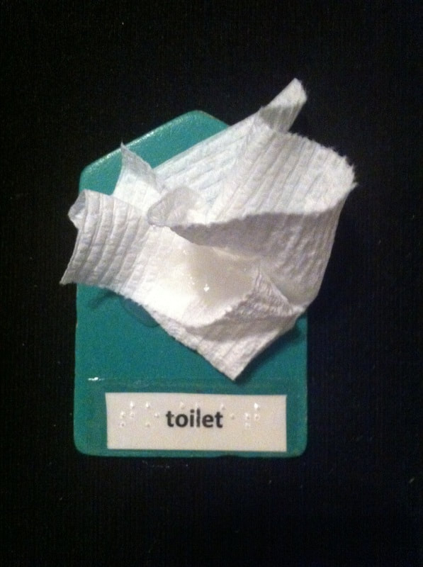 toilet label with toilet paper glued to card